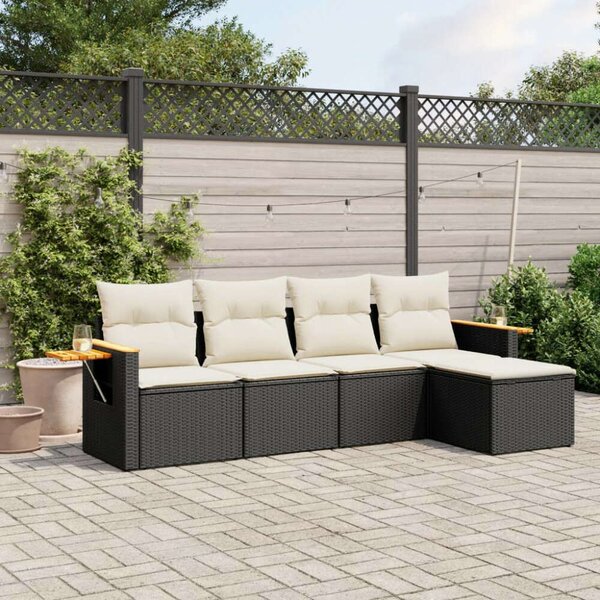 VidaXL 5 részes Kerti Kanapé Szett - Fekete Polyrattan