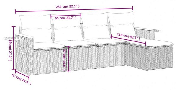 VidaXL 5 részes Kerti Kanapé Szett - Fekete Polyrattan