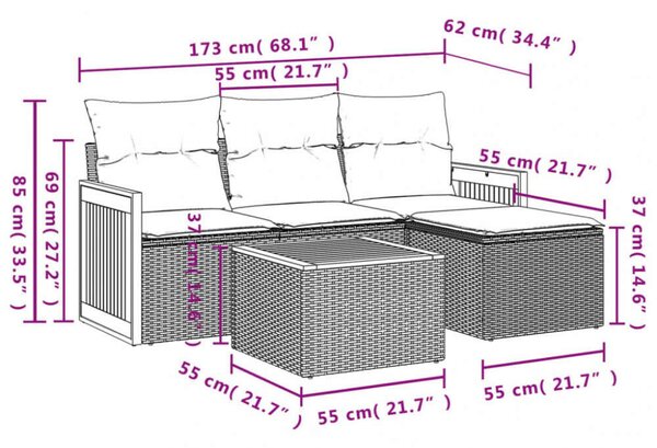 VidaXL Polyrattan Kerti Ülőgarnitúra - 5 részes - Bézs