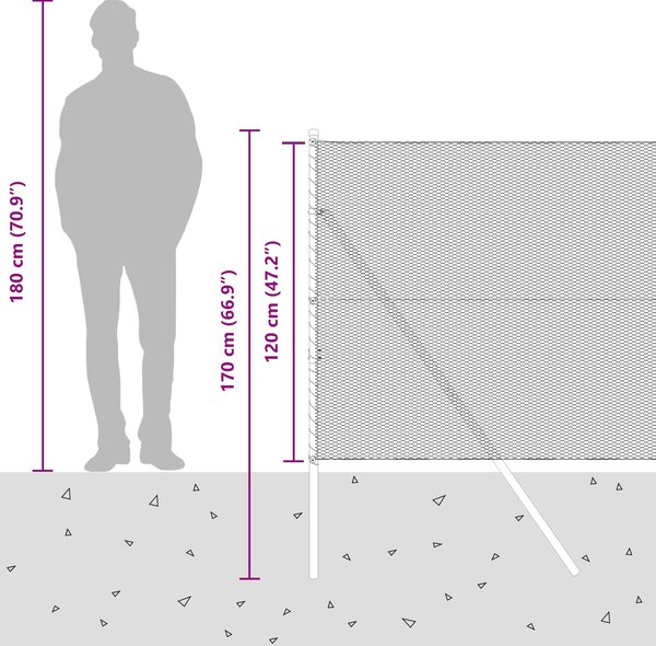 VidaXL Hatszögletű kerítés talajrögzítő 50 x 1,2 m PVC-bevonatos acél