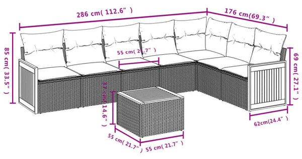 VidaXL 8 Részes Polyrattan Kerti Ülőgarnitúra - Fekete