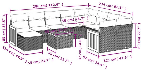 VidaXL Polyrattan Kerti Ülőgarnitúra - 11 részes - Fekete