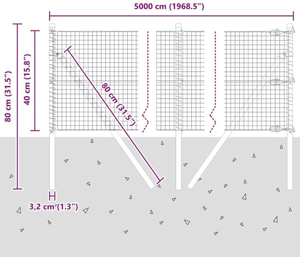 VidaXL Hegesztett dróthálós kerítés talaj rögzítés 50 x 0,4 m Ezüst