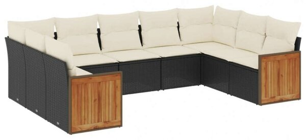 Polyrattan Kerti Ülőgarnitúra - 9 részes - Fekete