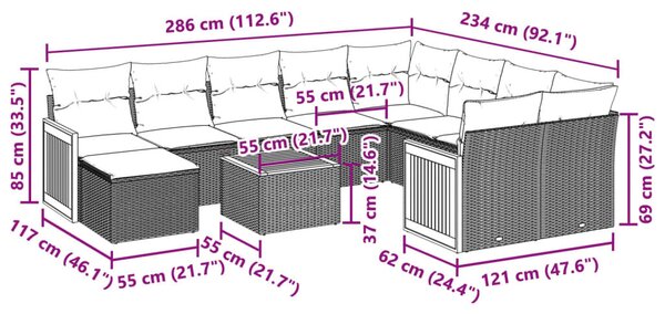 VidaXL Polyrattan Kerti Ülőgarnitúra - 11 részes - Fekete