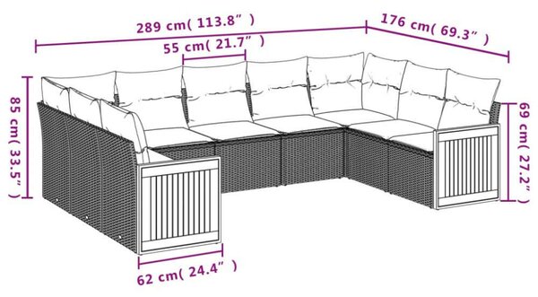 Polyrattan Kerti Ülőgarnitúra - 9 részes - Fekete
