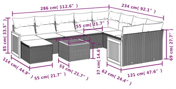 VidaXL Polyrattan Kerti Ülőgarnitúra - 11 részes - Fekete