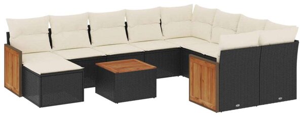 VidaXL Polyrattan Kerti Ülőgarnitúra - 11 részes - Fekete