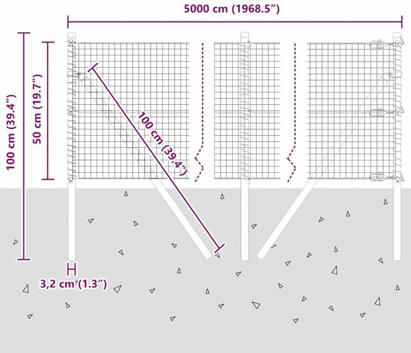 VidaXL Hegesztett dróthálós kerítés talaj rögzítés 50 x 0,5 m Ezüst