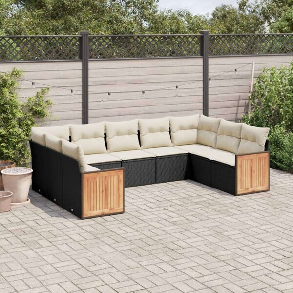 Polyrattan Kerti Ülőgarnitúra - 9 részes - Fekete