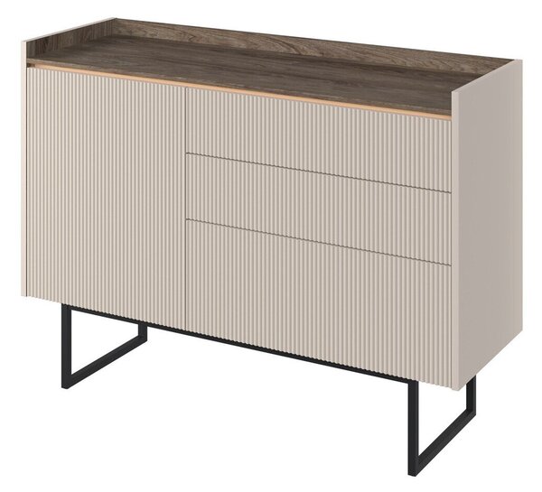 Komód Elbtei 101, Közepes sűrűségű farostlemez, Laminált forgácslap, 86x118x40cm, Bézs, Sötét tölgy