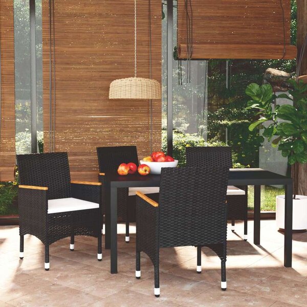 VidaXL - 5 Részes Kerti Étkezőgarnitúra - Polyrattan - Fekete