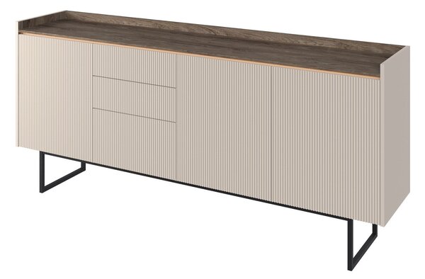 Komód Elbtei 103, Közepes sűrűségű farostlemez, Laminált forgácslap, 86x192x40cm, Bézs, Sötét tölgy