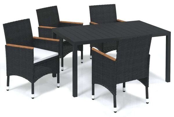 VidaXL - 5 Részes Kerti Étkezőgarnitúra - Polyrattan - Fekete