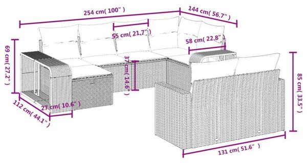 VidaXL Polyrattan Kerti Ülőgarnitúra - 10 részes - Bézs