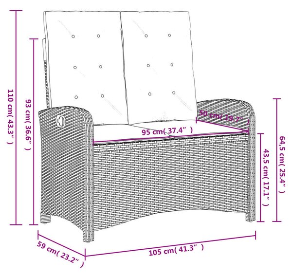 VidaXL Kertbútor - Dönthető Pad - Fekete - 105x59x93cm
