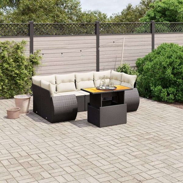 VidaXL Polyrattan Kerti Ülőgarnitúra - 7 részes - Fekete