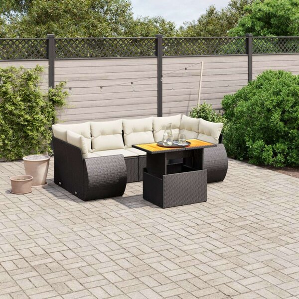 VidaXL Polyrattan Kerti Ülőgarnitúra - 7 részes - Fekete