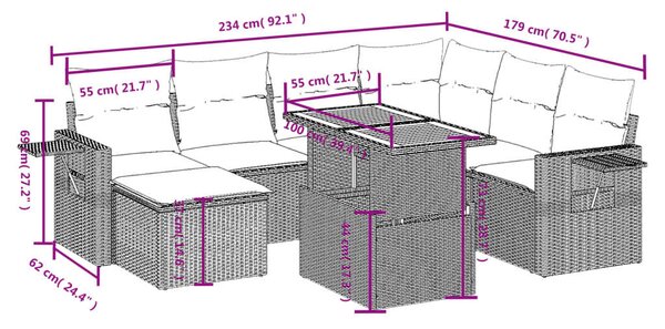 VidaXL Polyrattan Kerti Ülőgarnitúra - 8 részes - Fekete