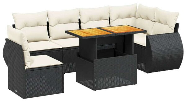 VidaXL 7 részes Polyrattan Kerti Ülőgarnitúra - Fekete