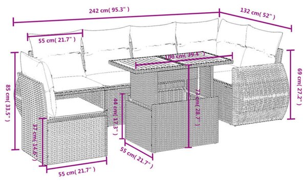 VidaXL 7 részes Polyrattan Kerti Ülőgarnitúra - Fekete