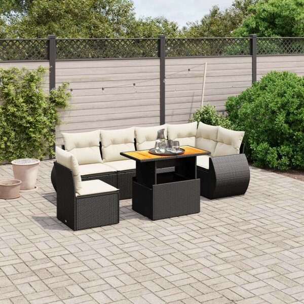 VidaXL 7 részes Polyrattan Kerti Ülőgarnitúra - Fekete