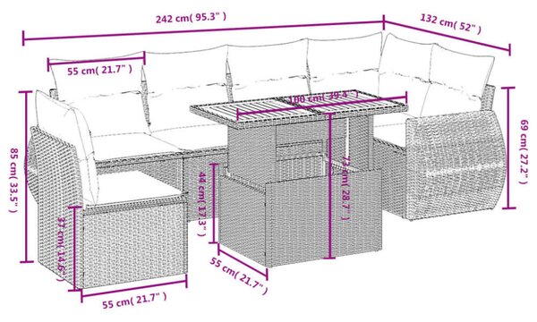 VidaXL 7 részes Polyrattan Kerti Ülőgarnitúra - Fekete
