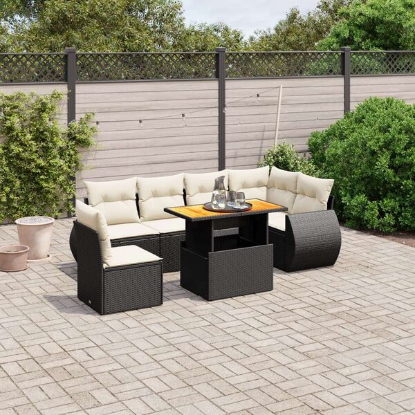 VidaXL 7 részes Polyrattan Kerti Ülőgarnitúra - Fekete