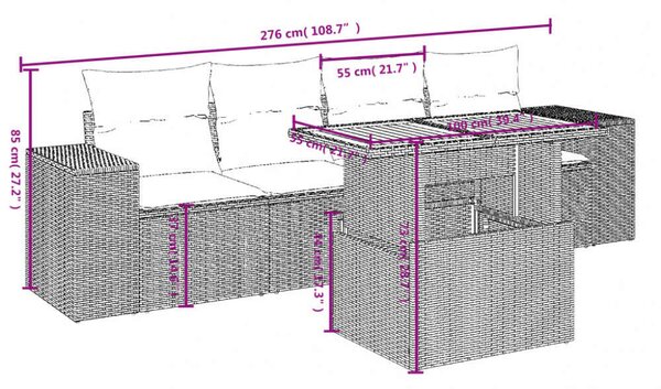 VidaXL 5 részes Kerti Kanapé - Fekete Polyrattan