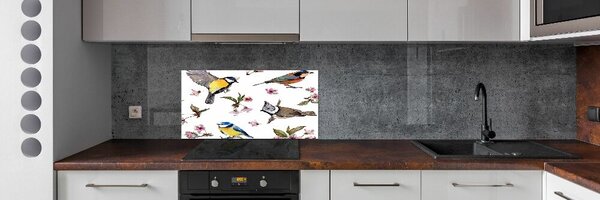 Konyhai fali panel Bird cseresznye virágok