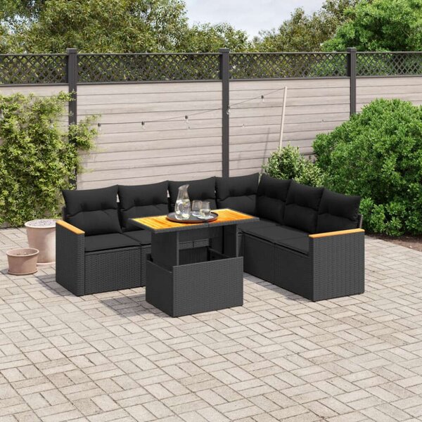 VidaXL Polyrattan Kerti Ülőgarnitúra - 7 részes - Fekete