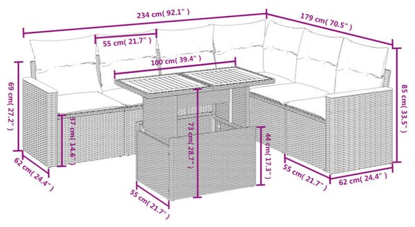 VidaXL Polyrattan Kerti Ülőgarnitúra - 7 részes - Fekete