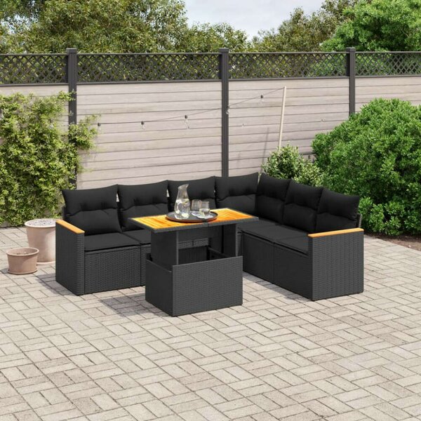 VidaXL Polyrattan Kerti Ülőgarnitúra - 7 részes - Fekete