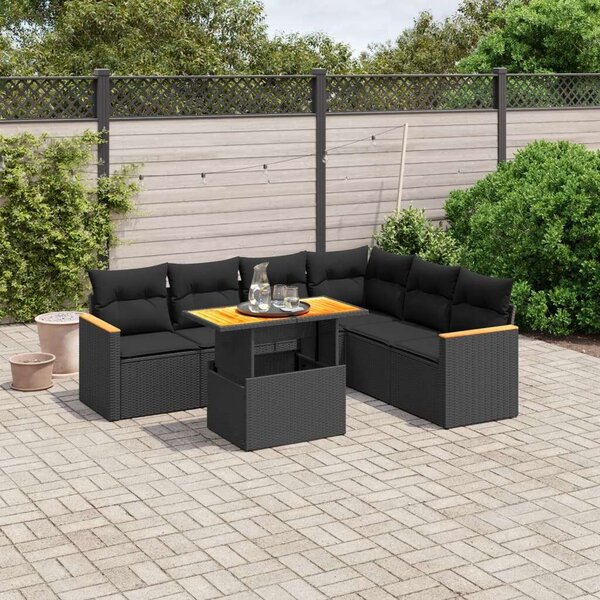 VidaXL Polyrattan Kerti Ülőgarnitúra - 7 részes - Fekete