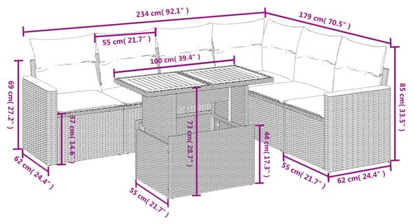 VidaXL Polyrattan Kerti Ülőgarnitúra - 7 részes - Fekete