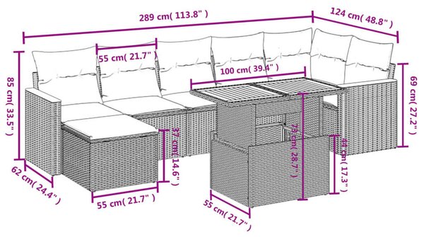 VidaXL Polyrattan Kerti Ülőgarnitúra - 8 részes - Fekete