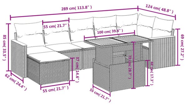 VidaXL Polyrattan Kerti Ülőgarnitúra - 8 részes - Fekete