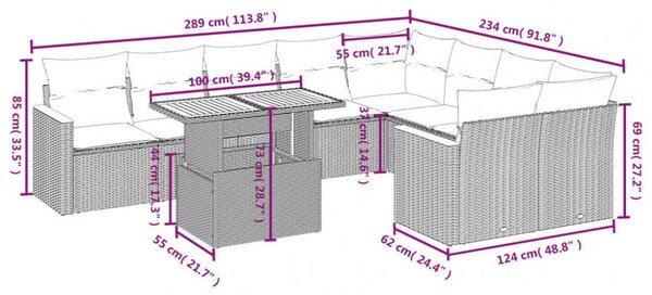 Polyrattan Kerti Ülőgarnitúra - 10 részes - Fekete