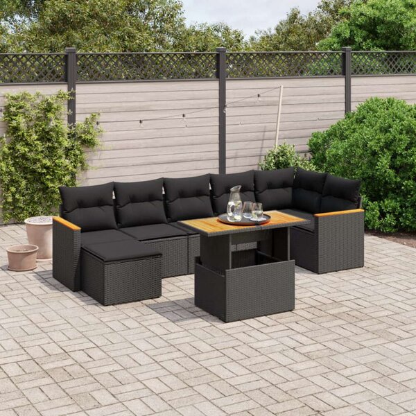 VidaXL Polyrattan Kerti Ülőgarnitúra - 8 részes - Fekete