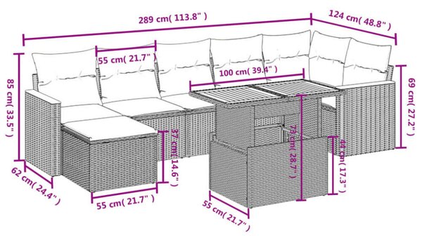 VidaXL Polyrattan Kerti Ülőgarnitúra - 8 részes - Fekete