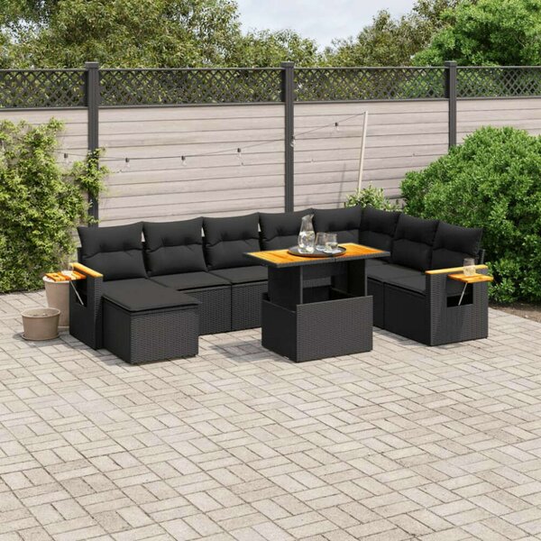 Polyrattan Kerti Ülőgarnitúra - 8 részes - Fekete