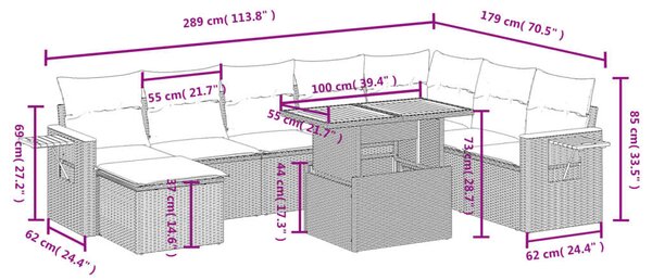 Polyrattan Kerti Ülőgarnitúra - 8 részes - Fekete