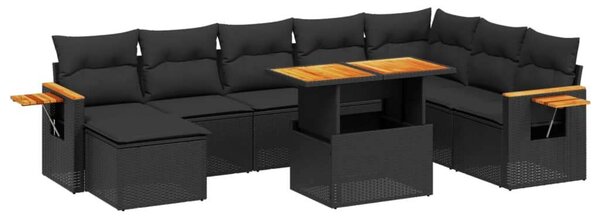 Polyrattan Kerti Ülőgarnitúra - 8 részes - Fekete