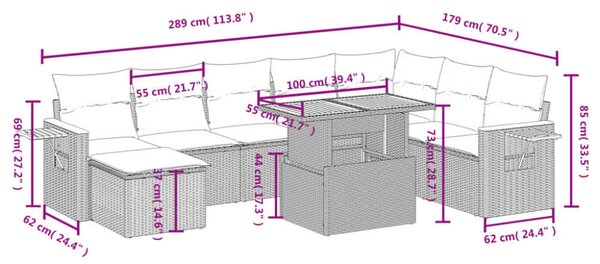 Polyrattan Kerti Ülőgarnitúra - 8 részes - Fekete