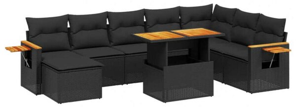 Polyrattan Kerti Ülőgarnitúra - 8 részes - Fekete