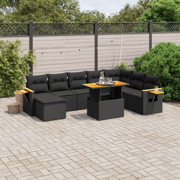 Polyrattan Kerti Ülőgarnitúra - 8 részes - Fekete