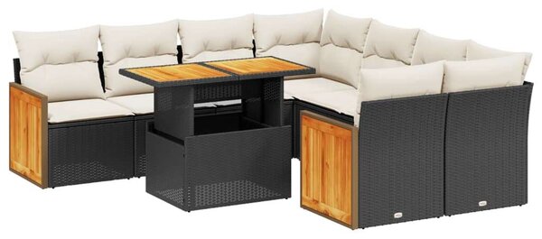 VidaXL Polyrattan Kerti Ülőgarnitúra - 9 részes - Fekete