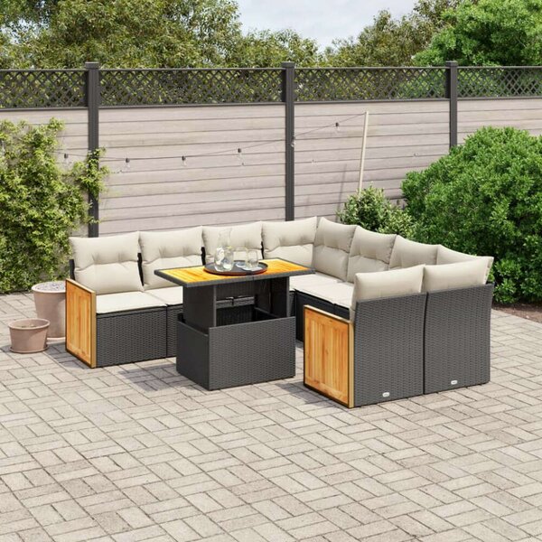 VidaXL Polyrattan Kerti Ülőgarnitúra - 9 részes - Fekete