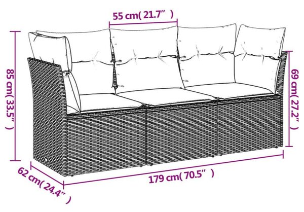 VidaXL 3 részes Polyrattan Kerti Ülőgarnitúra - Barna