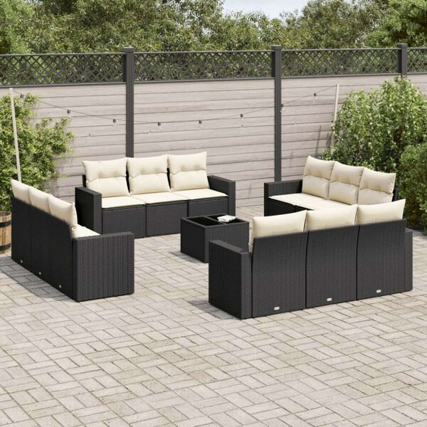 Polyrattan Kerti Ülőgarnitúra - 13 részes - Fekete